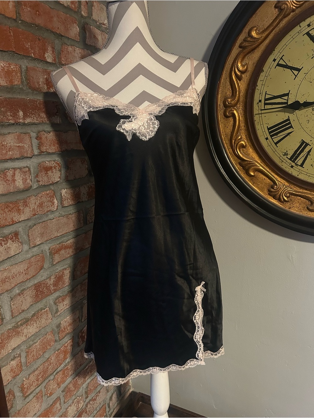 Victoria’s Secret • Black Silky Lace Slip Dress